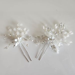 White silver 2 piece floral hair pin